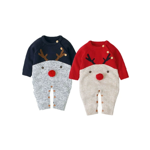 Newborn Toddler Baby Girl Boy Bow Cartoon Deer Romper Jumpsuit Clothes Outfits